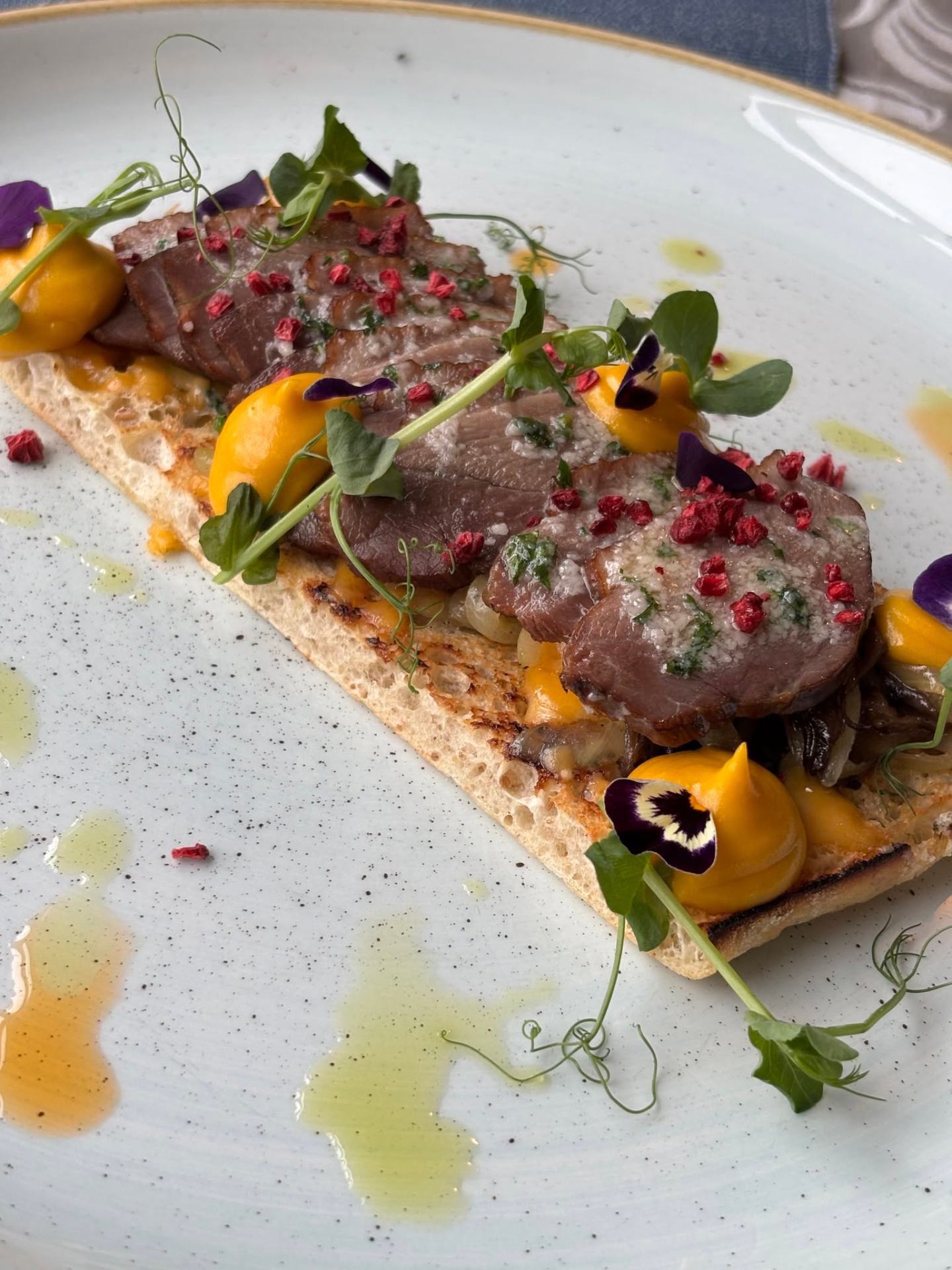 Duck breast crostini with pumpkin mousse – Pergola Restaurant
